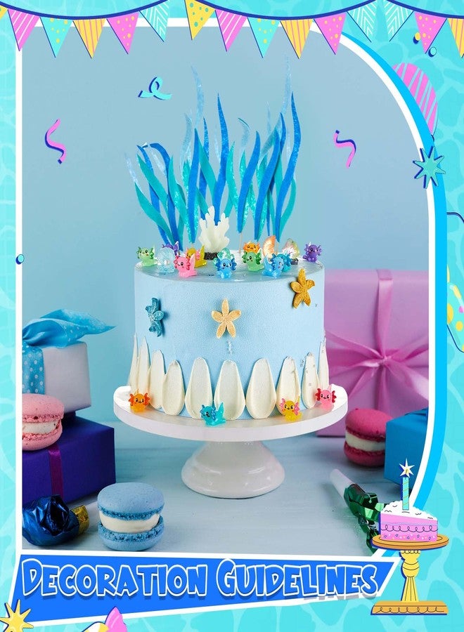 RoundFunny 26 Pcs Axolotl Birthday Decorations Supplies Include 1 Cake Topper 3 Bags Artificial Seagrass 22 Pcs Axolotl Cake Decorations for Ocean Party - Image 5